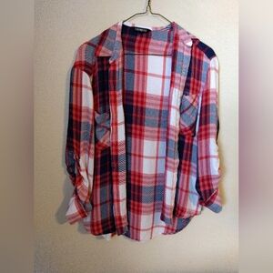 Women's XS red white and blue plaid Express Long Sleeve Flannel